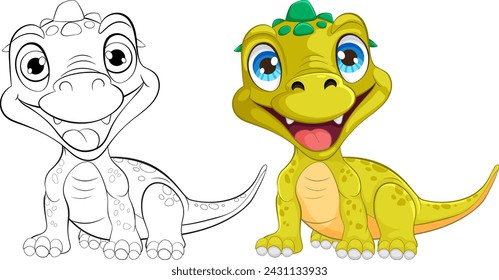 Vector illustration of two happy dinosaurs