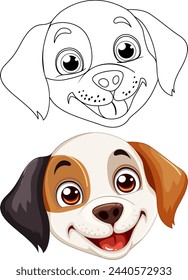 Vector illustration of two happy dog faces.