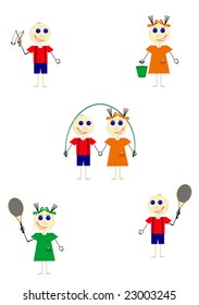Vector illustration of two happy kids grouped in different series