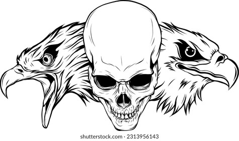 vector illustration of two head eagle with skull