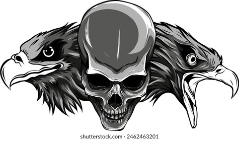 vector illustration of two head eagle with skull