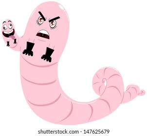 A vector illustration of a two headed evil worm wearing gloves.