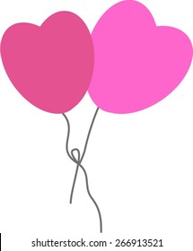 Vector illustration - two heart shaped balloons tied together - suitable for Mother's Day, Valentine's Day, and for expressing love and being together