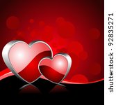 Vector illustration of two heart shapes frame with reflection on red color background for Valentines Day and other occasions.