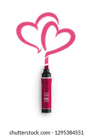 Vector Illustration of Two Heart Shapes Drawn With a Pink Marker Pen.