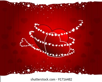 Vector illustration of a two heart shapes  on seamless heart shape background in red colors with white dotted effect for Valentines Day.