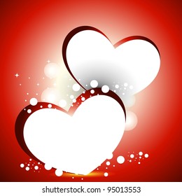 Vector illustration of two heart shapes frame with  red color background.