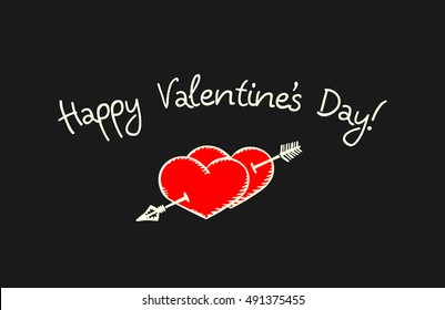 Vector illustration of two hearts and arrow. Card