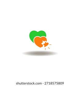Ilustración vectorial de dos corazones y corazón roto con un fragmento. Símbolo de insuficiencia cardíaca. Icono de la atención médica. Signo de enfermedad cardíaca.