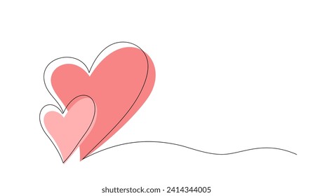 Vector illustration of two hearts drawn in one continuous line