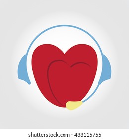 Vector illustration with two hearts and headset. Icon, label, emblem for crisis call center.