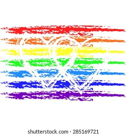 Vector illustration of Two hearts on rainbow flag supporters of unconventional sexual relationships. Abstraction on a white background.