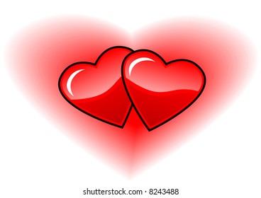 Vector illustration of two hearts on a white background