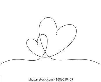 Vector illustration of two hearts in one line. Romantic composition for Valentine's Day. Use for web design, greeting cards, advertising, textiles.