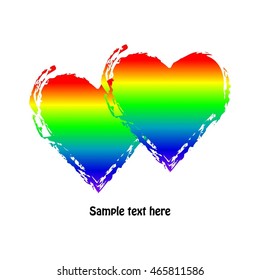 Vector illustration of Two hearts painted in the colors of the rainbow.