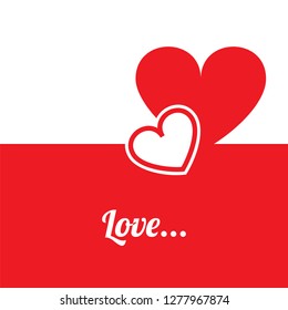 Vector illustration two hearts, red and white background and word Love. Subject of love, love, engagement, wedding and happy family life