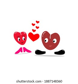 Vector illustration of two hearts and several small hearts on white background