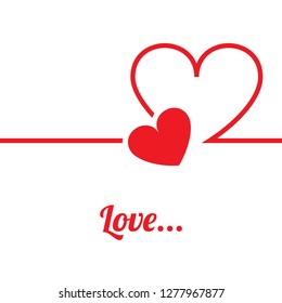 Vector illustration two hearts, strip and word Love. Subject of love, love, engagement, wedding and happy family life