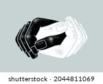 Vector illustration of two holding hands. Symbolism for friendship, love, anti-hate, anti-racism, agreement, peace, unity, solidarity, and relationship. Ready to use design template
