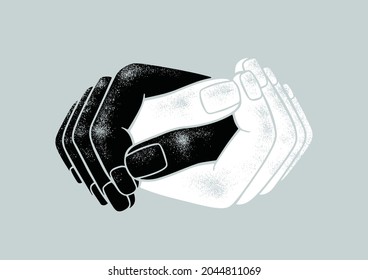 Vector illustration of two holding hands. Symbolism for friendship, love, anti-hate, anti-racism, agreement, peace, unity, solidarity, and relationship. Ready to use design template