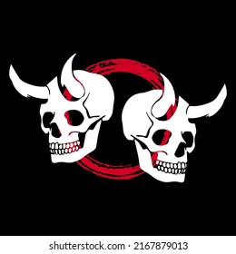 vector illustration of two horned skulls