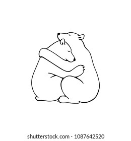 Vector illustration of two hugging bears. Beautiful animal design elements, ink drawing, 