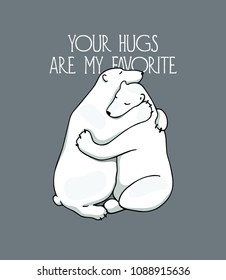 Vector illustration of two hugging bears. Beautiful animal design elements, ink drawing,