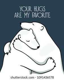 Vector illustration of two hugging bears. Beautiful animal design elements, ink drawing,