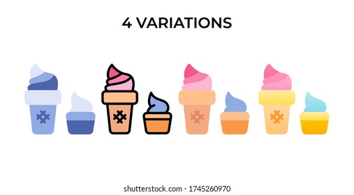 Vector illustration of two ice cream icon or logo use 4 variations flat, lineal, blue, gradient design style