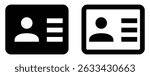 Vector illustration of two ID card icons one solid filled and one outlined. Perfect for user interface design, identification, profiles, contact info, business, and security related graphics.