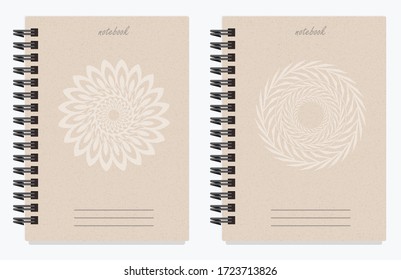 Vector illustration of two identical notebook with various illustrations on the cover