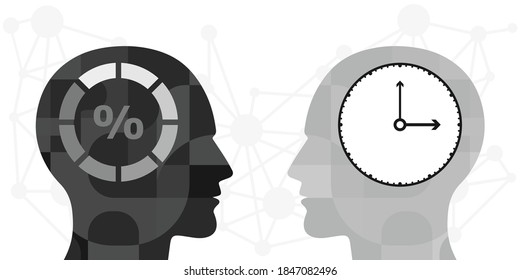 Vector Illustration Of Two Individuals With Clock And Loading Bar For Time Perception And Communication