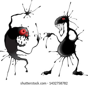 Vector illustration of two inkblot-creatures
