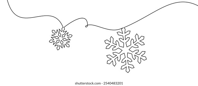 A vector illustration of two intricate snowflakes connected by a continuous line. Ideal for winter-themed designs.