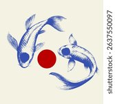 Vector illustration of two Japanese koi fish swimming in yin yang motion.