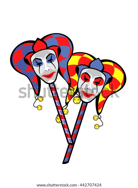 vector illustration of two joker mask on a white\
background 