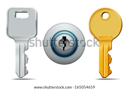 Vector illustration of two keys and keyhole icons