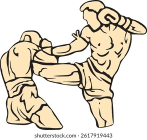 VECTOR ILLUSTRATION OF TWO KICKBOXERS SPARRING