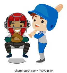 Ilustración vectorial de dos niños como jugador de béisbol 