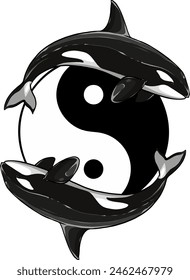 vector illustration of two killer whale around Yin Yang symbol
