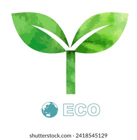 Vector illustration of two leaves of the eco mark drawn with watercolors