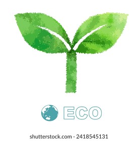 Vector illustration of two leaves of the eco mark drawn with watercolors