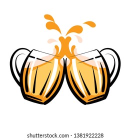 vector illustration of two light beer mugs isolated on white background