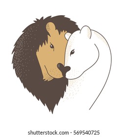 Vector illustration with two lions in love.