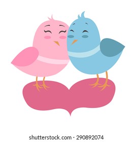 Vector illustration of two little birds in love in simple style