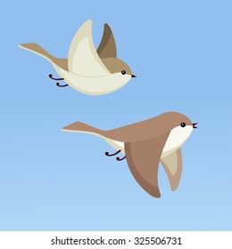 Vector Illustration Of Two Little Birds Flying 