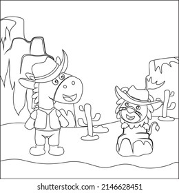 Vector illustration of two little cowboy. Cartoon isolated vector illustration, Creative vector Childish design for kids activity colouring book or page.