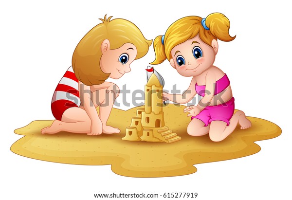 Vector Illustration Two Little Girl Making Stock Vector (Royalty Free ...