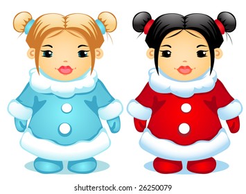 vector illustration of two little girls