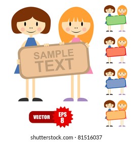 Vector illustration of two little girls with your sample text